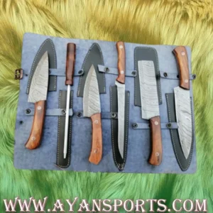 DAMASCUS 6 PCS CHEF SET WITH LEATHER ROLL KIT