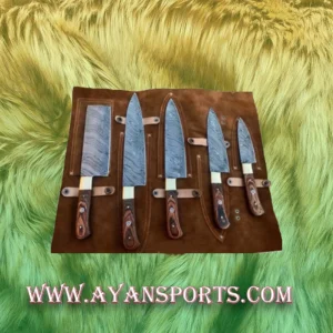 Alternative view of HANDMADE DAMASCUS 5 PCS CHEF SET WITH LEATHER ROLL KIT