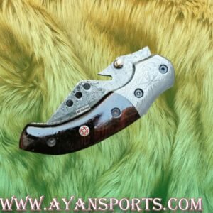 CUSTOM HANDMADE DAMASCUS BOTTLE OPNER POCKET KNIFE WITH LEATHER SHEATH