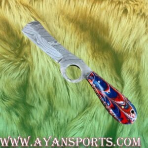 Alternative view of CUSTOM HANDMADE DAMASCUS COWBOY BULL CUTTER KNIFE WITH LEATHER SHEATH