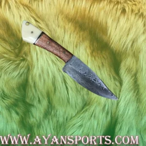 Alternative view of CUSTOM HANDMADE DAMASCUS STEEL HUNTING KNIFE WITH LEATHER SHEATH
