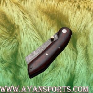 Alternative view of Custom Handmade Damascus Steel Pocket Knife Handle Hardwood With Leather Sheath Adventure-ready Folding Blade