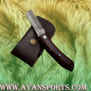 Custom Handmade Damascus Steel Pocket Knife Handle Hardwood With Leather Sheath Adventure-ready Folding Blade